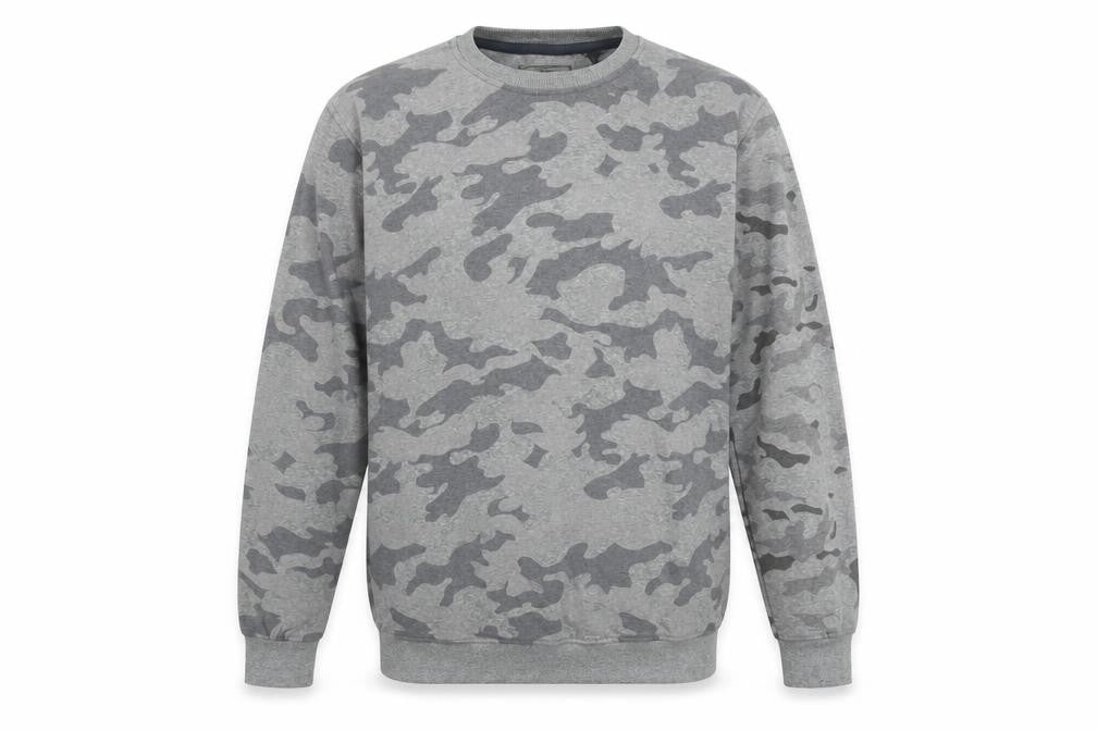 Front view of Khan Men's Grey Camouflage Cotton Pullover Sweatshirt XL