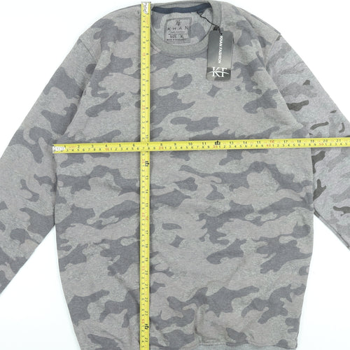 Khan Men's Grey Camouflage Cotton Pullover Sweatshirt XL