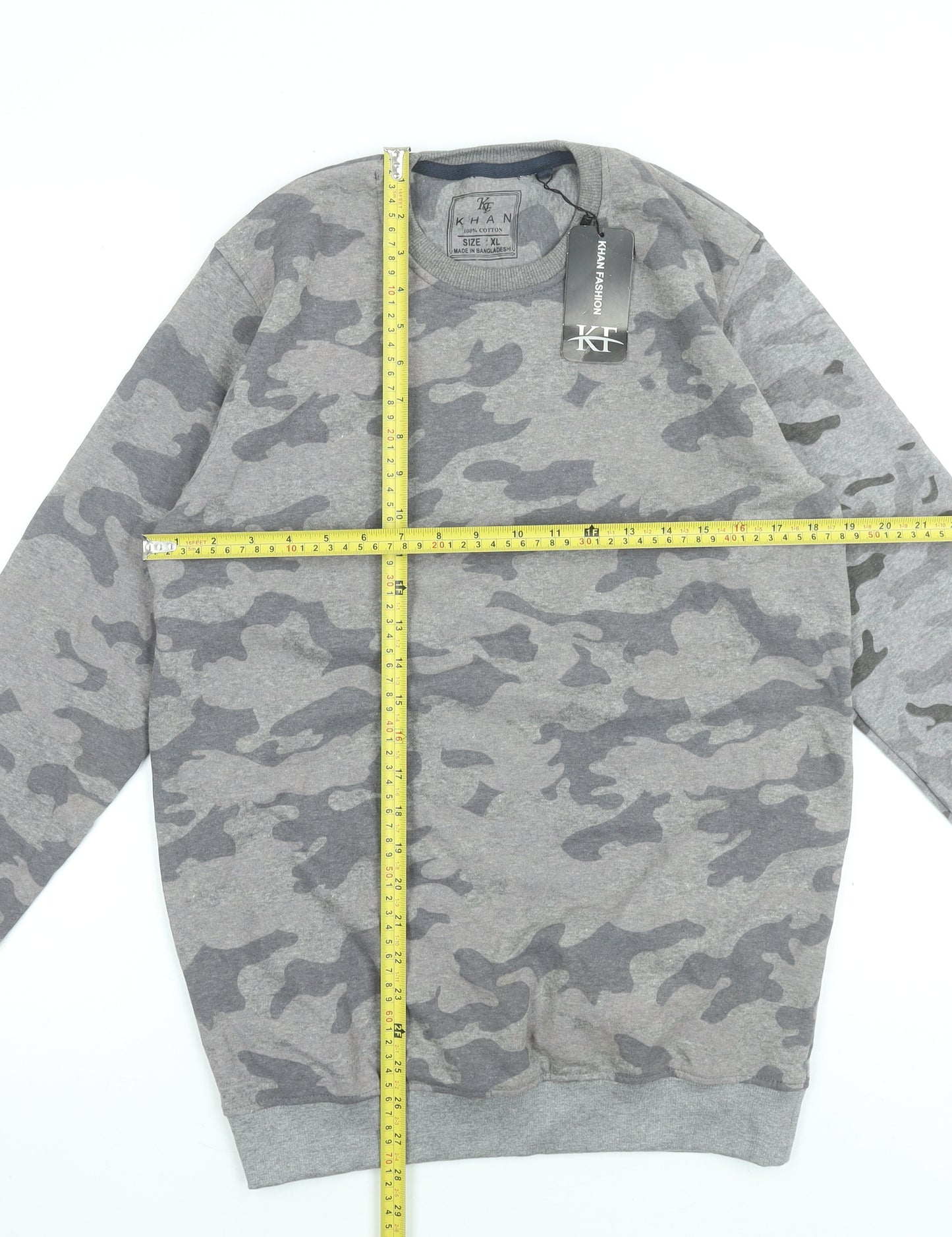 Khan Men's Grey Camouflage Cotton Pullover Sweatshirt XL