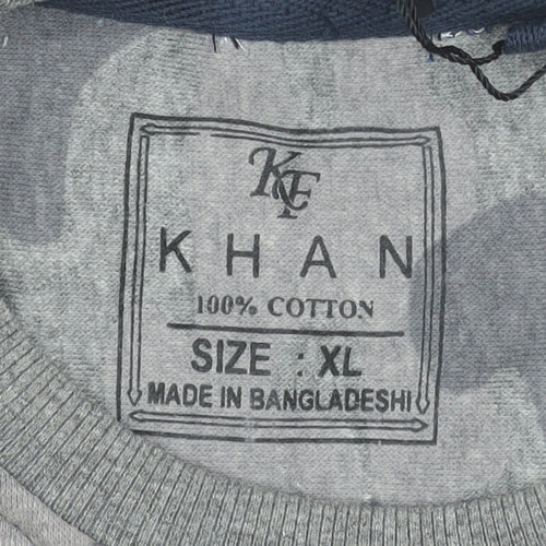 Khan Men's Grey Camouflage Cotton Pullover Sweatshirt XL