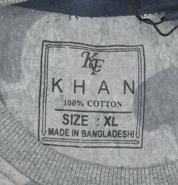 Khan Men's Grey Camouflage Cotton Pullover Sweatshirt XL