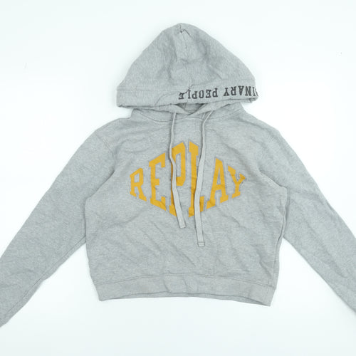 Replay Womens Grey Hoodie Medium Pullover Cotton Blend Casual
