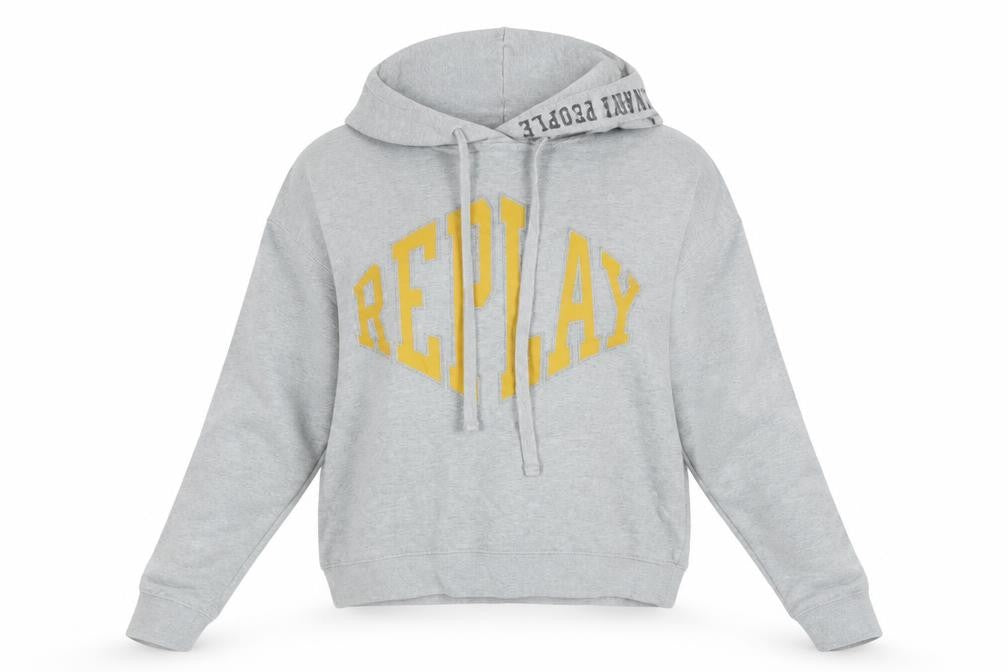 Front view of Replay women’s grey hoodie medium pullover cotton blend casual
