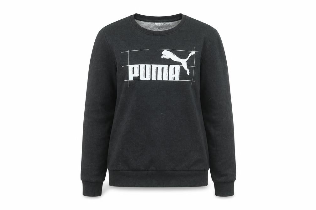 Front view of Puma Women's Black Crew Neck Logo Sweatshirt, size 12, UK
