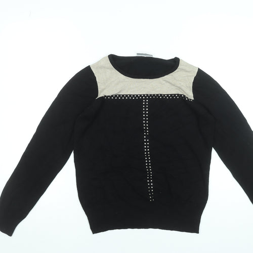 Wallis Womens Black Studded Round Neck Jumper Size 12
