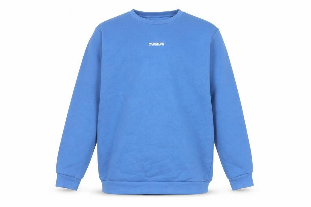 Front view of McKenzie boys’ blue pullover sweatshirt 13-14 years fleece cotton blend