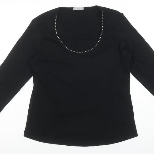 Marks and Spencer Womens Black Beaded Scoop Neck 3/4 Sleeve Cotton T-Shirt UK 14