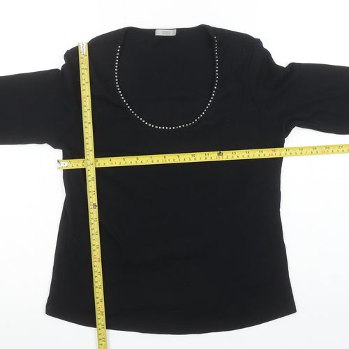 Marks and Spencer Womens Black Beaded Scoop Neck 3/4 Sleeve Cotton T-Shirt UK 14