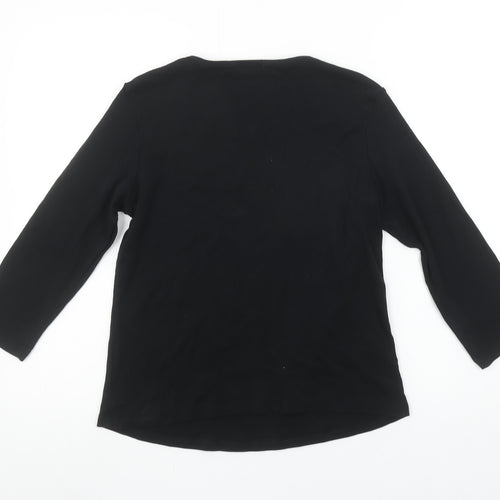 Marks and Spencer Womens Black Beaded Scoop Neck 3/4 Sleeve Cotton T-Shirt UK 14