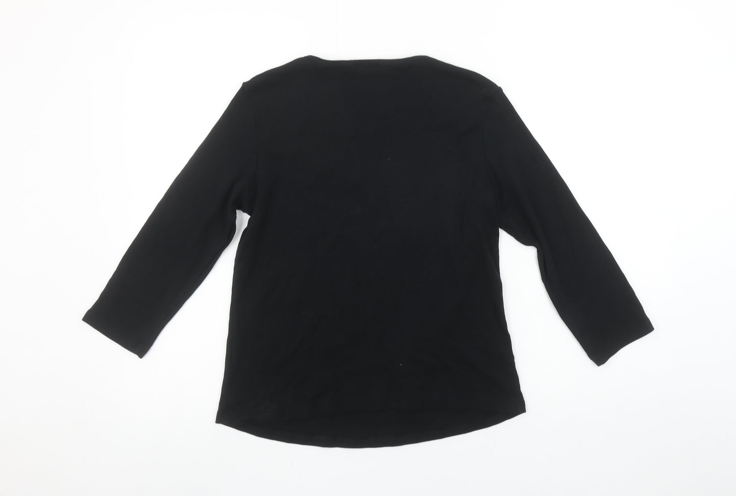 Marks and Spencer Womens Black Beaded Scoop Neck 3/4 Sleeve Cotton T-Shirt UK 14