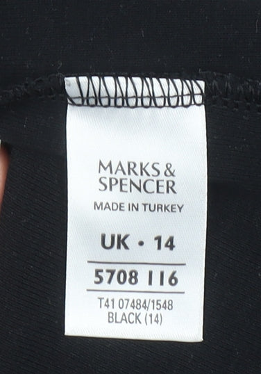 Marks and Spencer Womens Black Beaded Scoop Neck 3/4 Sleeve Cotton T-Shirt UK 14