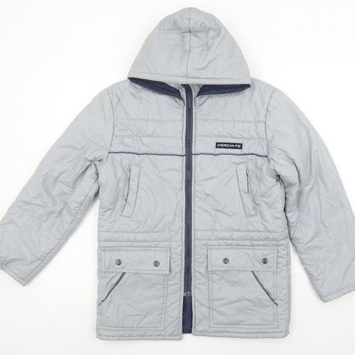 American Pie Boys Grey Hooded Puffer Jacket Size 2 Years Polyester Cotton