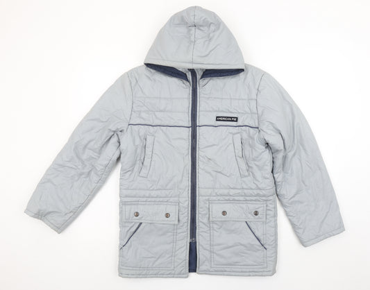American Pie Boys Grey Hooded Puffer Jacket Size 2 Years Polyester Cotton