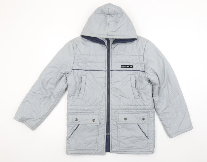 American Pie Boys Grey Hooded Puffer Jacket Size 2 Years Polyester Cotton