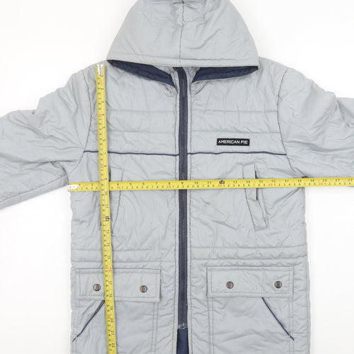 American Pie Boys Grey Hooded Puffer Jacket Size 2 Years Polyester Cotton