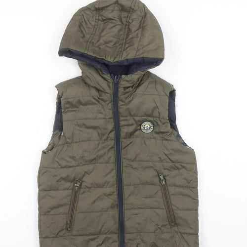 Zara Boys Green Hooded Quilted Bodywarmer Gilet 6-7 Years Nylon Puffer