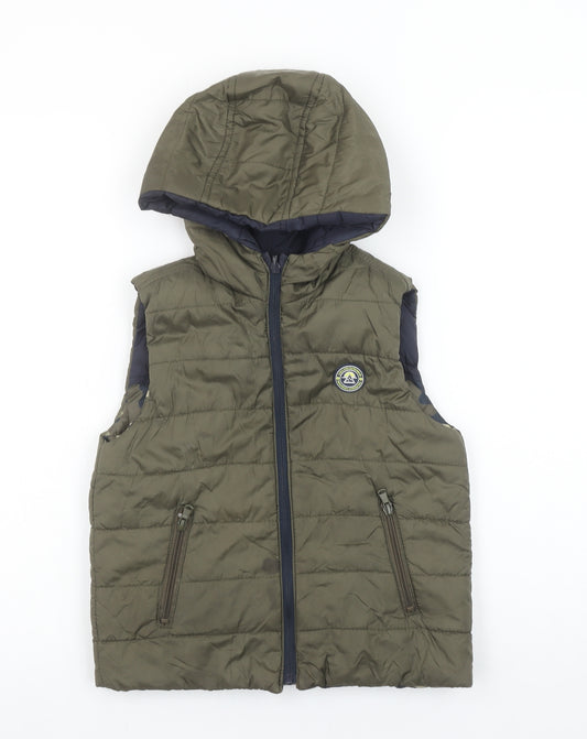 Zara Boys Green Hooded Quilted Bodywarmer Gilet 6-7 Years Nylon Puffer