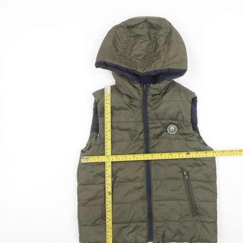 Zara Boys Green Hooded Quilted Bodywarmer Gilet 6-7 Years Nylon Puffer