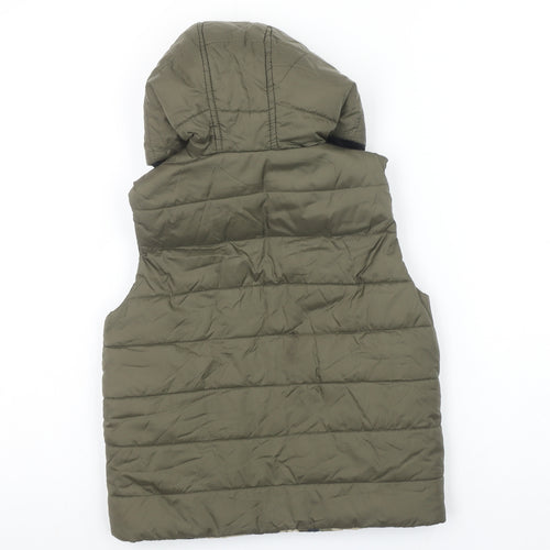 Zara Boys Green Hooded Quilted Bodywarmer Gilet 6-7 Years Nylon Puffer