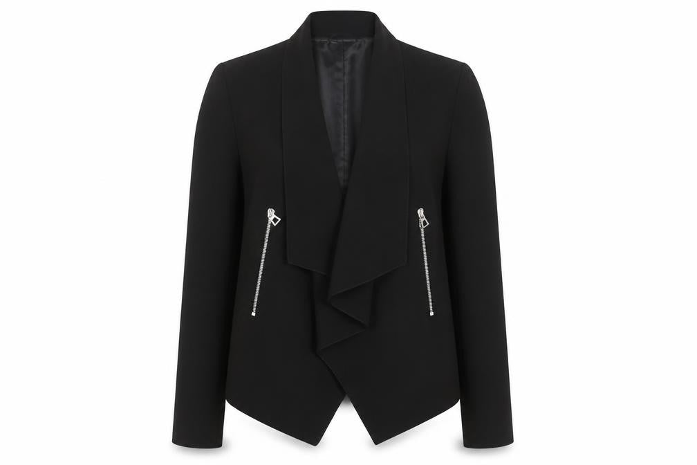 Zara Woman Black Draped Lapel Blazer Jacket Women M Elegant Lined