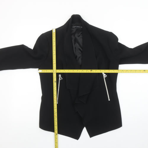 Zara Woman Black Draped Lapel Blazer Jacket Women M Elegant Lined