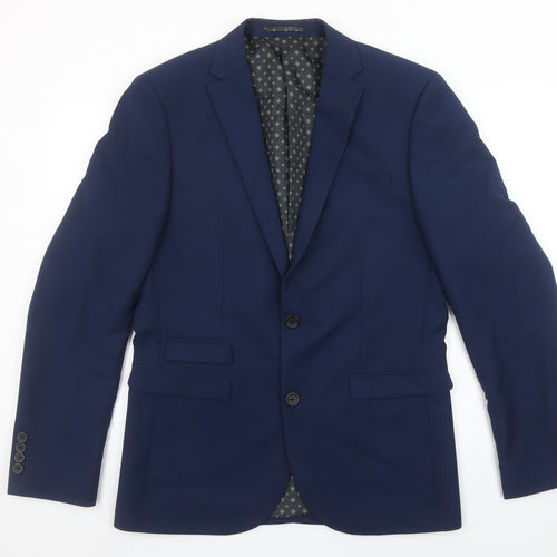 Next Men’s Blue Regular Fit Blazer Jacket 40R Polyester Viscose