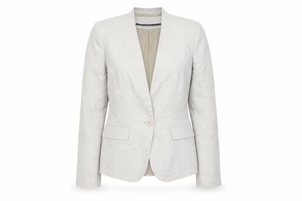 Front view of Zara Women Beige Slim Fit Single Breasted Blazer, size 10