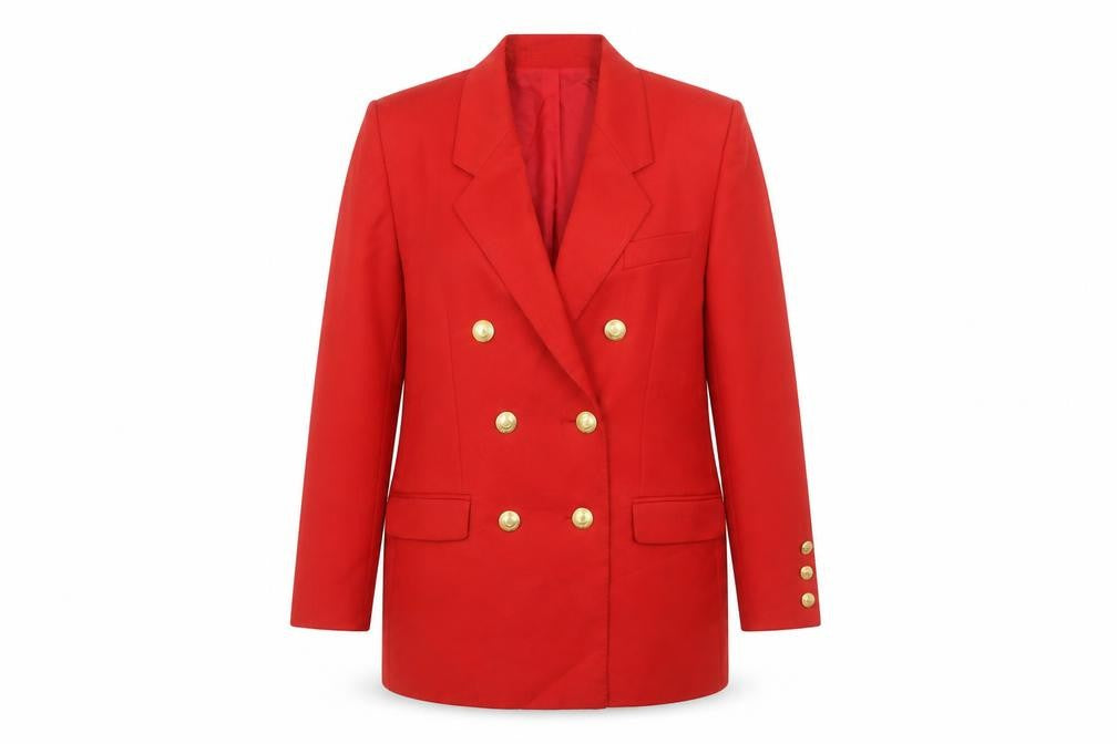 Front view of Selfridges Women’s Red Wool Double-Breasted Blazer, size UK 10