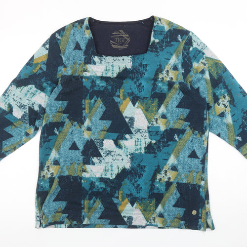 Tigi Women's Multicoloured Geometric 3/4 Sleeve Jersey T-Shirt Size 18