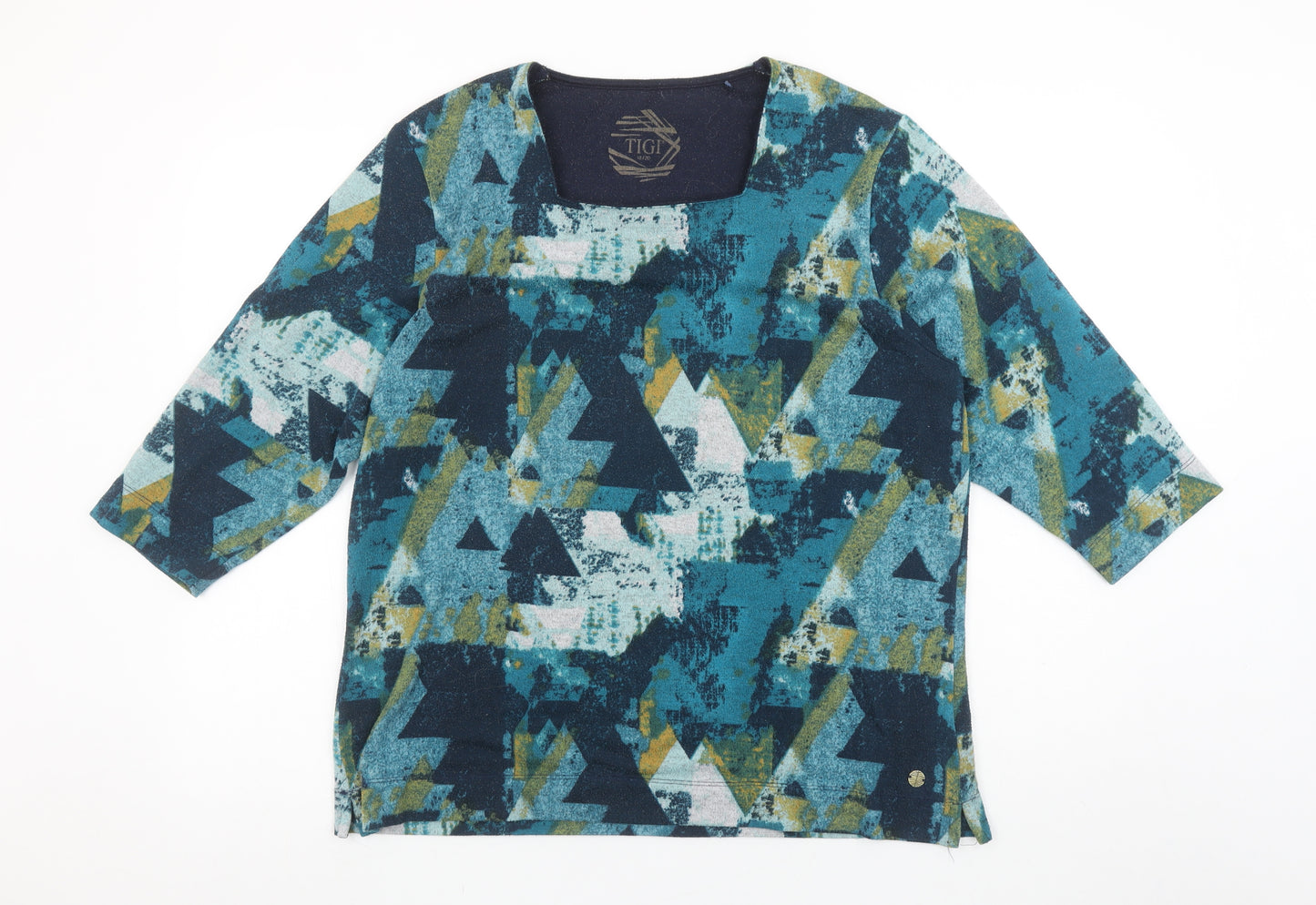 Tigi Women's Multicoloured Geometric 3/4 Sleeve Jersey T-Shirt Size 18