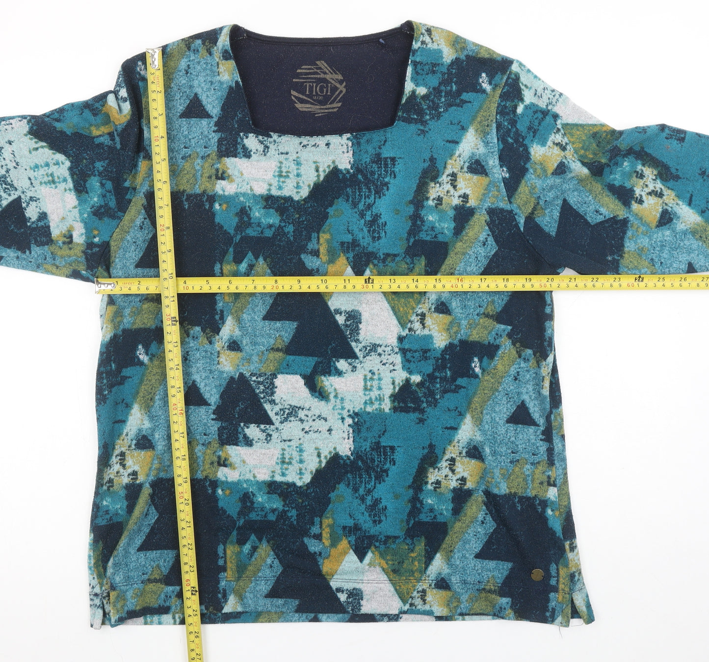 Tigi Women's Multicoloured Geometric 3/4 Sleeve Jersey T-Shirt Size 18