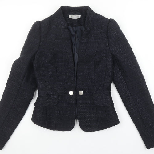 H&M Women Black Bouclé Tailored Two-Button Blazer Size 4