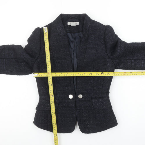H&M Women Black Bouclé Tailored Two-Button Blazer Size 4