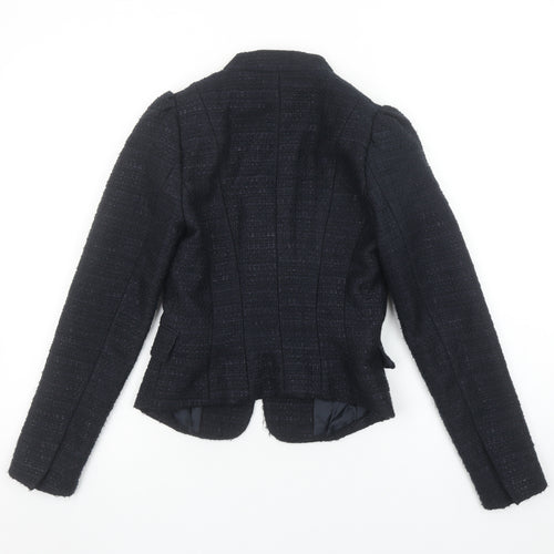 H&M Women Black Bouclé Tailored Two-Button Blazer Size 4