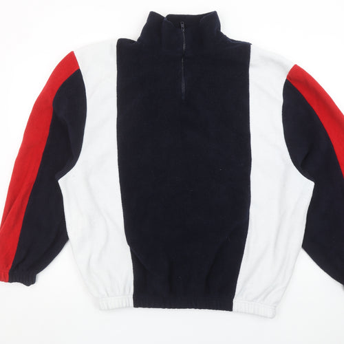 Primark Men's Multicoloured Fleece 1/4 Zip Sweatshirt XL Retro Style