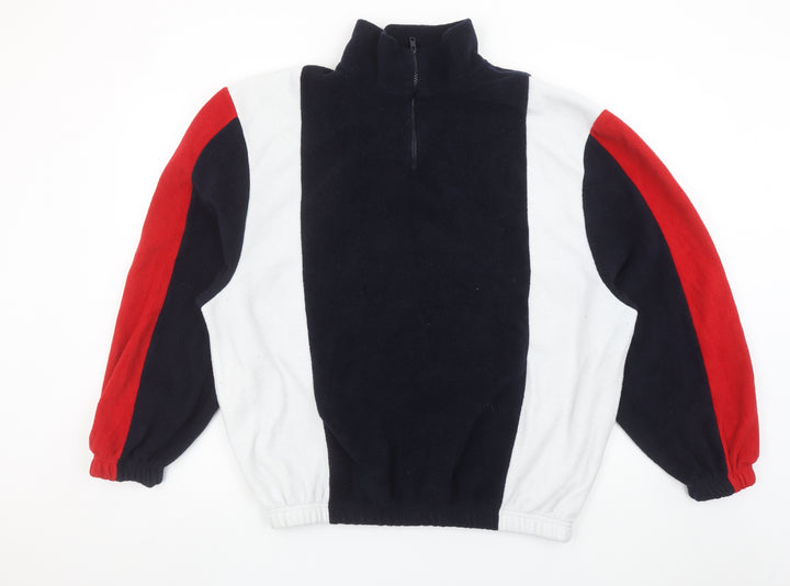 Primark Men's Multicoloured Fleece 1/4 Zip Sweatshirt XL Retro Style