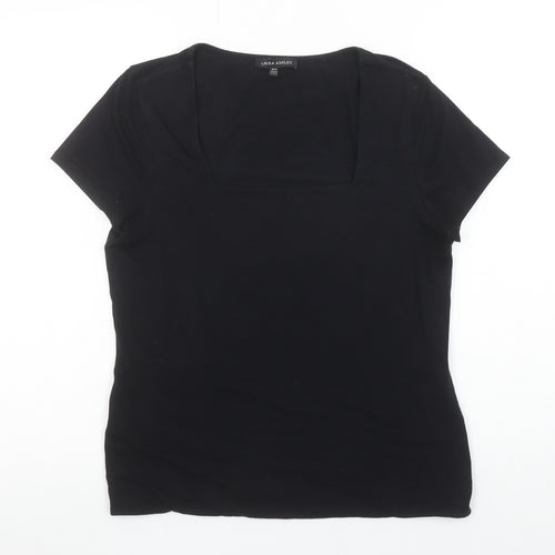 Laura Ashley Women Black Size 16 Square Neck Cotton Stretch T-Shirt