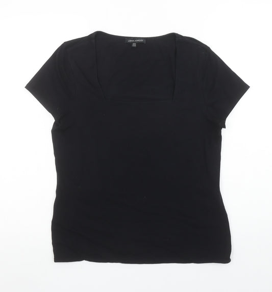 Laura Ashley Women Black Size 16 Square Neck Cotton Stretch T-Shirt