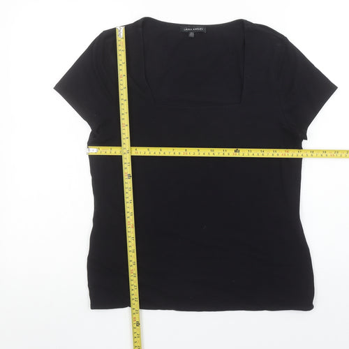 Laura Ashley Women Black Size 16 Square Neck Cotton Stretch T-Shirt