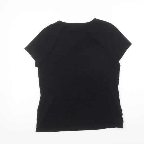 Laura Ashley Women Black Size 16 Square Neck Cotton Stretch T-Shirt
