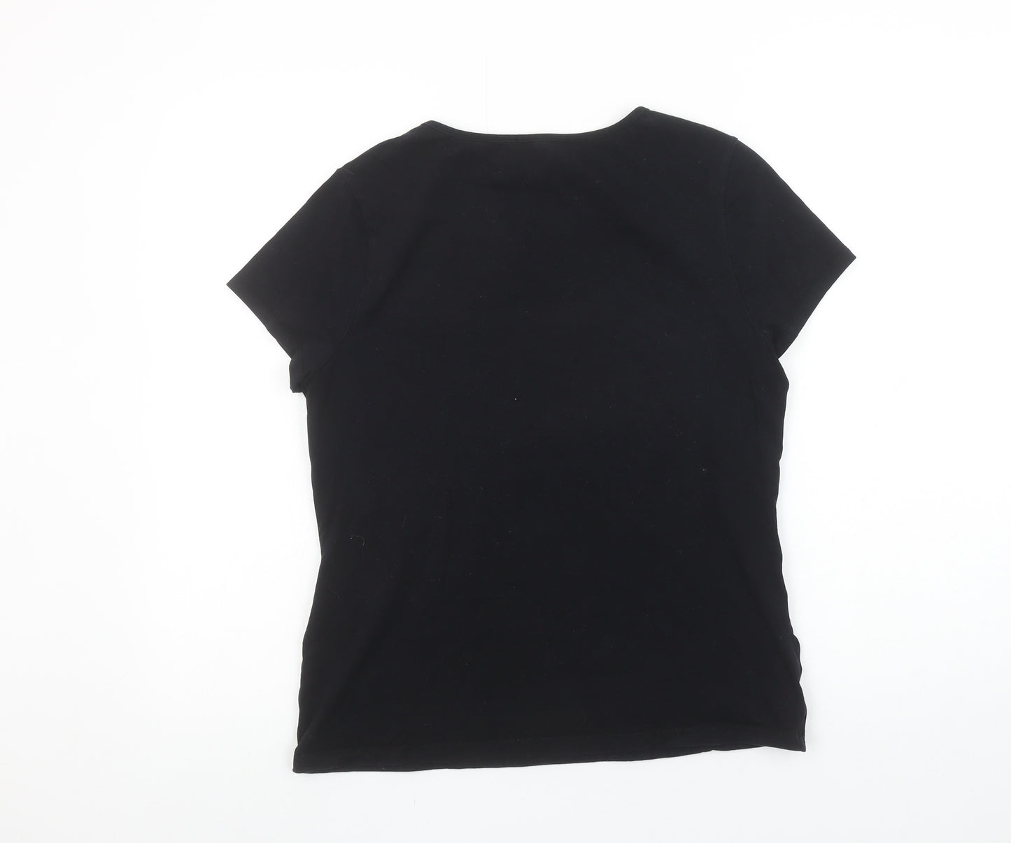 Laura Ashley Women Black Size 16 Square Neck Cotton Stretch T-Shirt