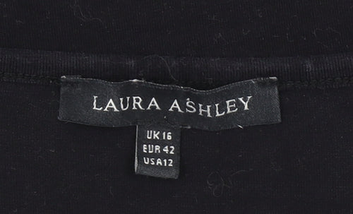 Laura Ashley Women Black Size 16 Square Neck Cotton Stretch T-Shirt