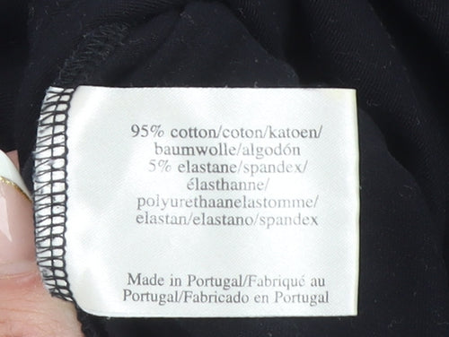 Laura Ashley Women Black Size 16 Square Neck Cotton Stretch T-Shirt