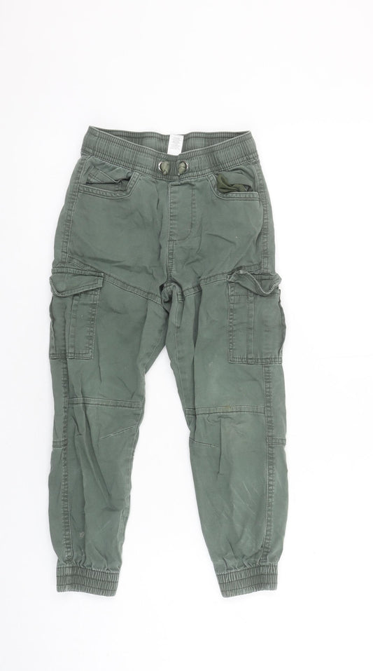 Dunnes Stores Boys Green Cargo Jogger Trousers 6-7 Years Elastic Waist