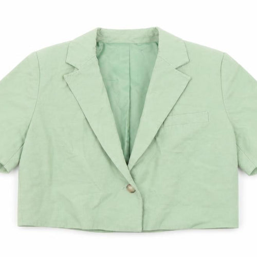 Zara Women's Green Cropped Short Sleeve Blazer M Linen Blend
