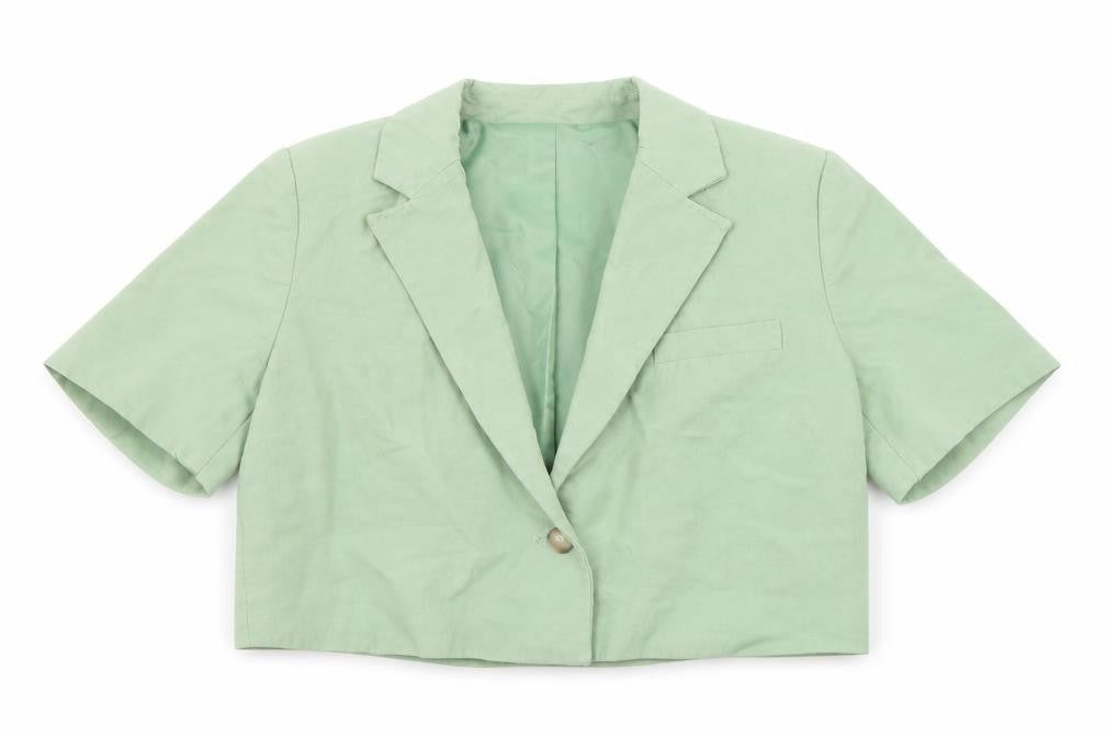 Zara Women's Green Cropped Short Sleeve Blazer M Linen Blend