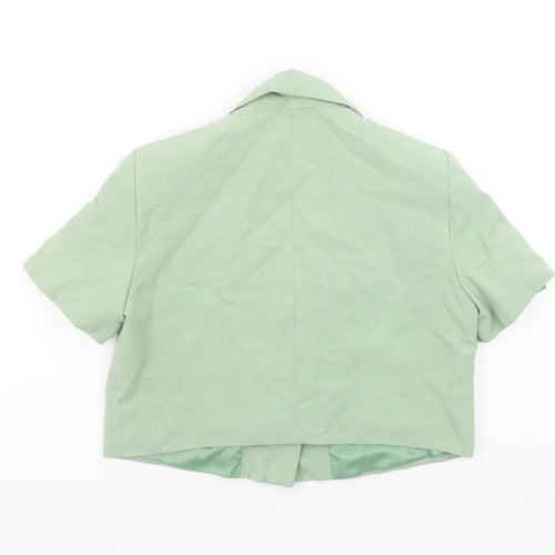 Zara Women's Green Cropped Short Sleeve Blazer M Linen Blend