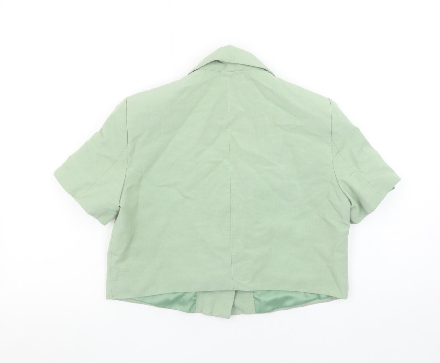 Zara Women's Green Cropped Short Sleeve Blazer M Linen Blend