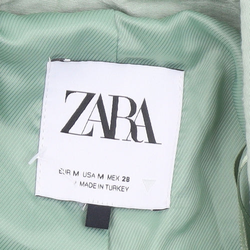 Zara Women's Green Cropped Short Sleeve Blazer M Linen Blend