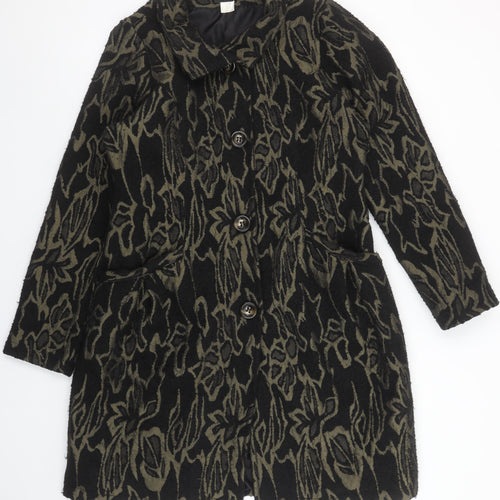 James Lakeland Women's Black Floral Wool Blend Mid-Length Coat Size 14